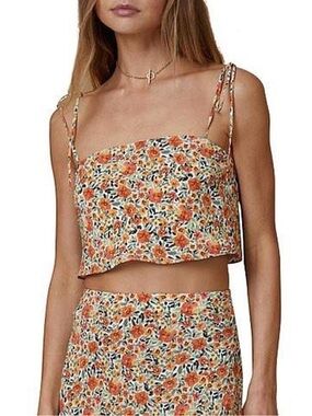 bec + bridge Orange Floral Tie-Shoulder Crop Camisole